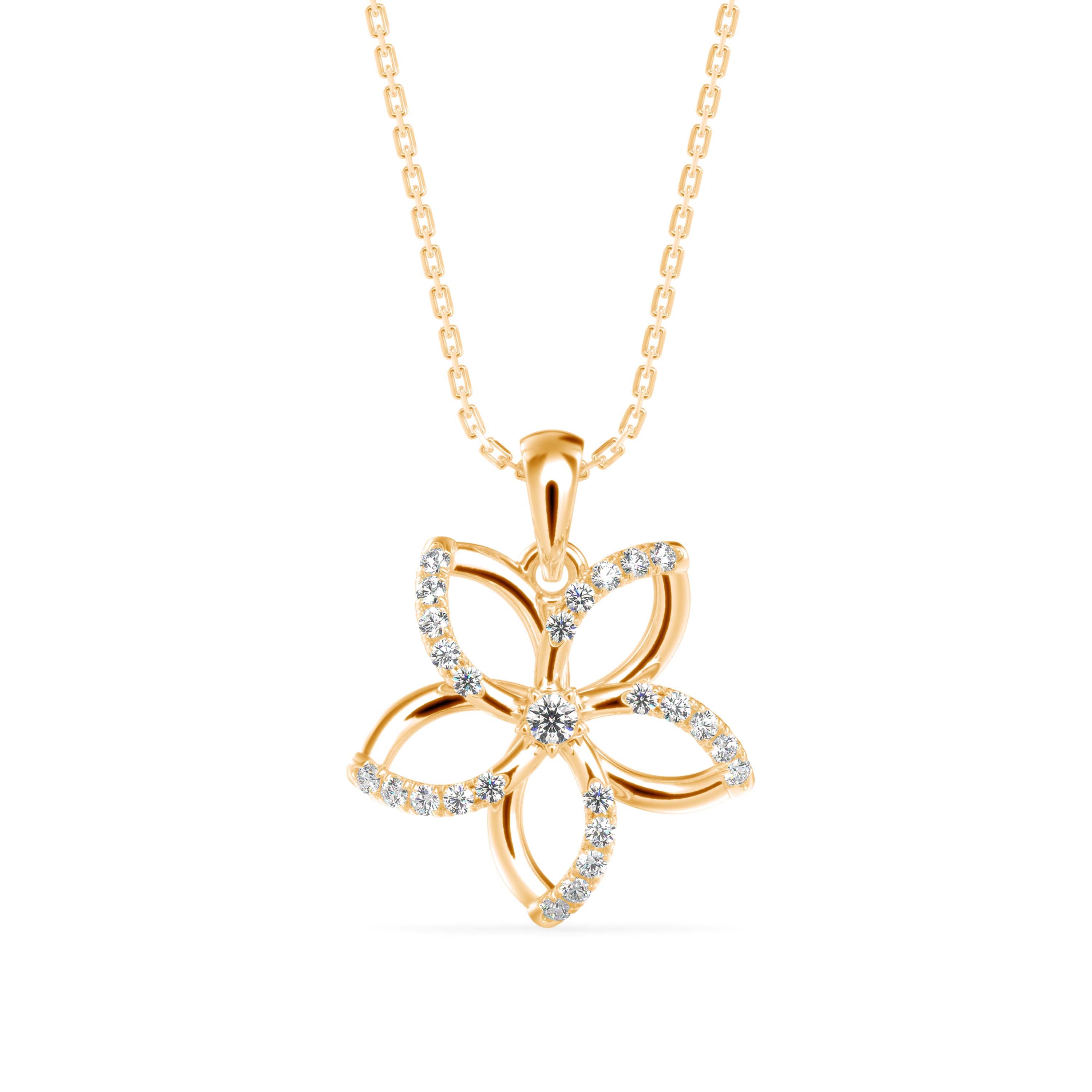 flower shape prong diamond pendant necklace in yellow gold