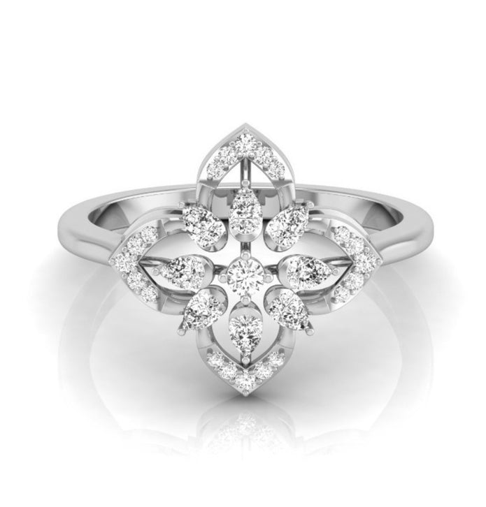 flower shape prong set lab-grown diamond ring white gold