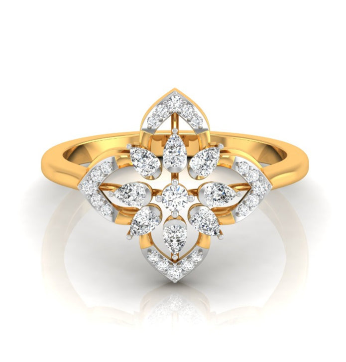 flower shape prong set lab-grown diamond ring yellow gold
