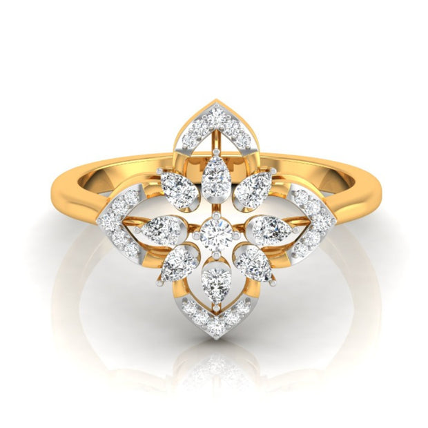 flower shape prong set lab-grown diamond ring yellow gold