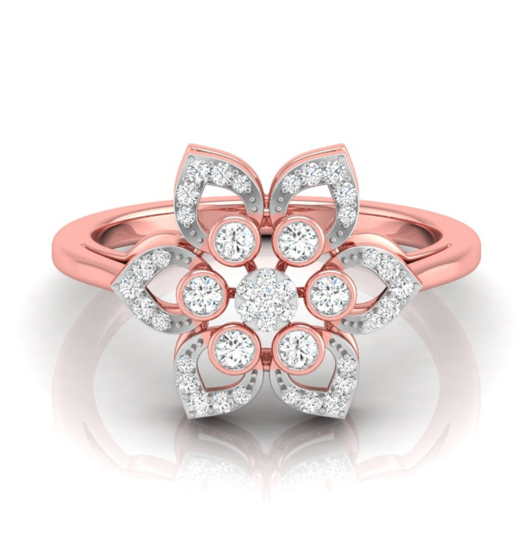 flower style prong set diamond ring in rose gold