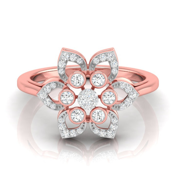 flower style prong set diamond ring in rose gold