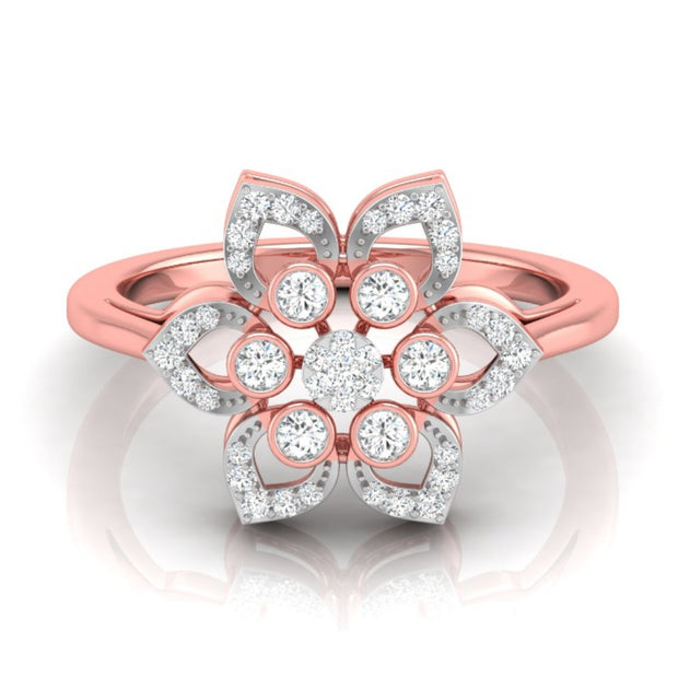 flower style prong set diamond ring in rose gold