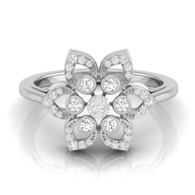 flower style prong set diamond ring in white gold