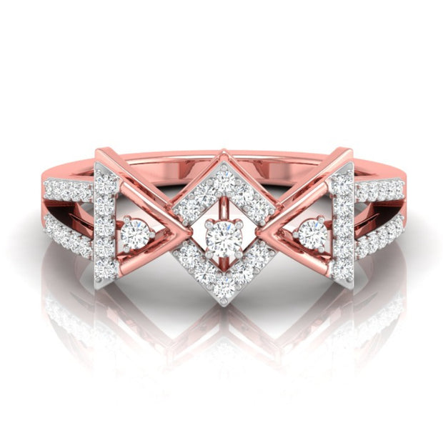 geometric cutwork round cut diamond ring in rose gold