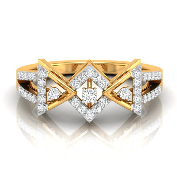 geometric cutwork round cut diamond ring in yellow gold