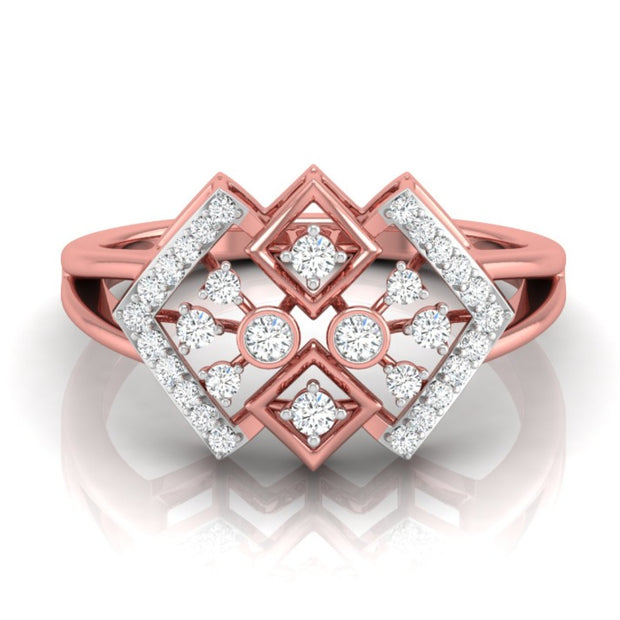 geometric round cut diamond ring in rose gold