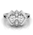 geometric round cut diamond ring in white gold