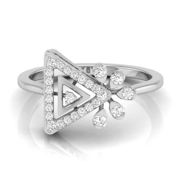 geometric floral diamond ring in white gold