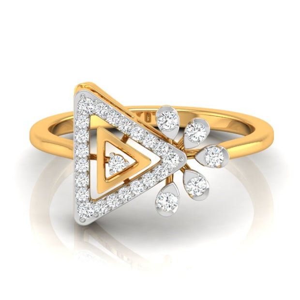 geometric floral diamond ring in yellow gold