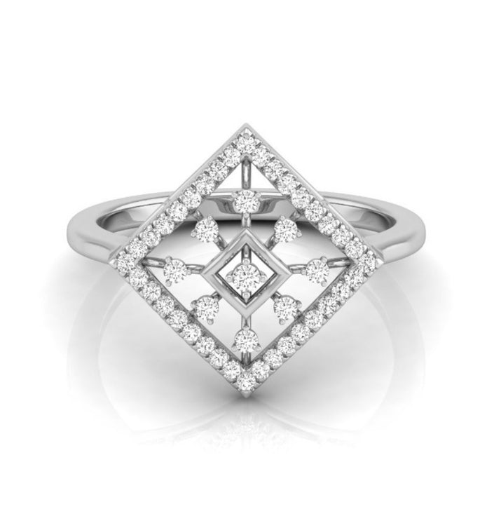 Geometric Round Cut Lab-Grown Diamond White Gold Ring
