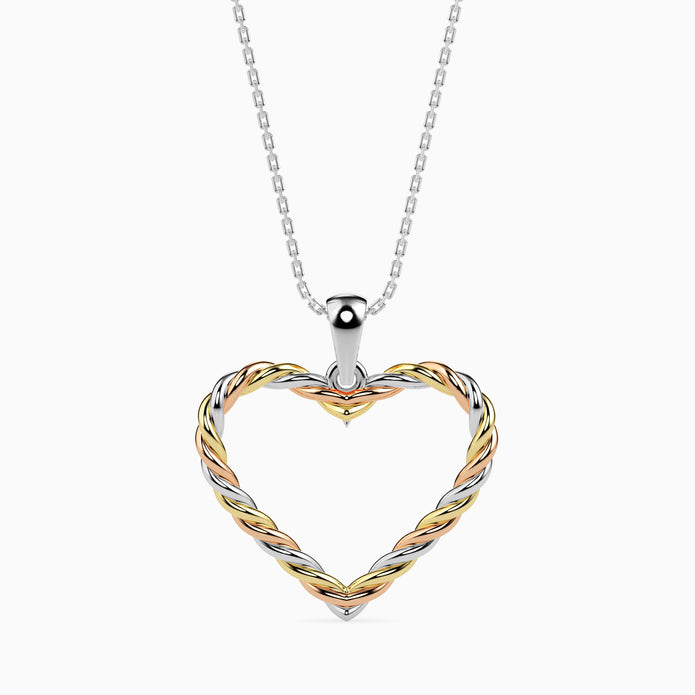 heart-shaped pendant necklace with gold and silver 