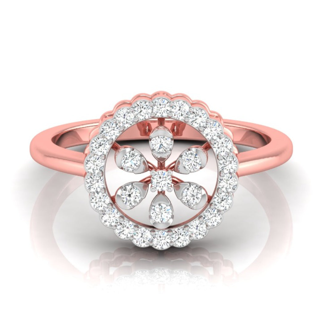 0.21Ct Floral Design Round Cut Halo Lab-Grown Diamond Ring