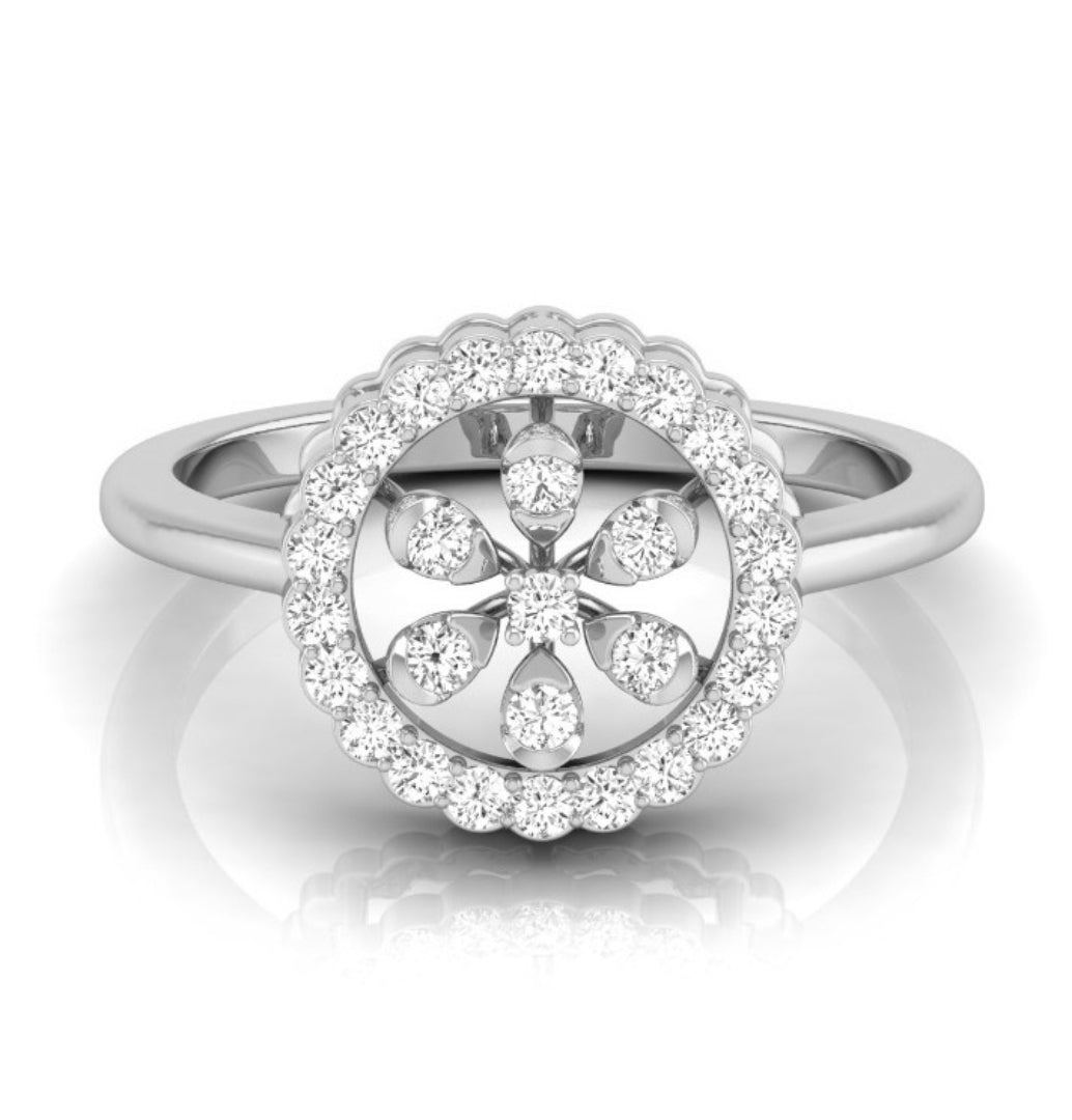 0.21Ct Floral Design Round Cut Halo Lab-Grown Diamond Ring