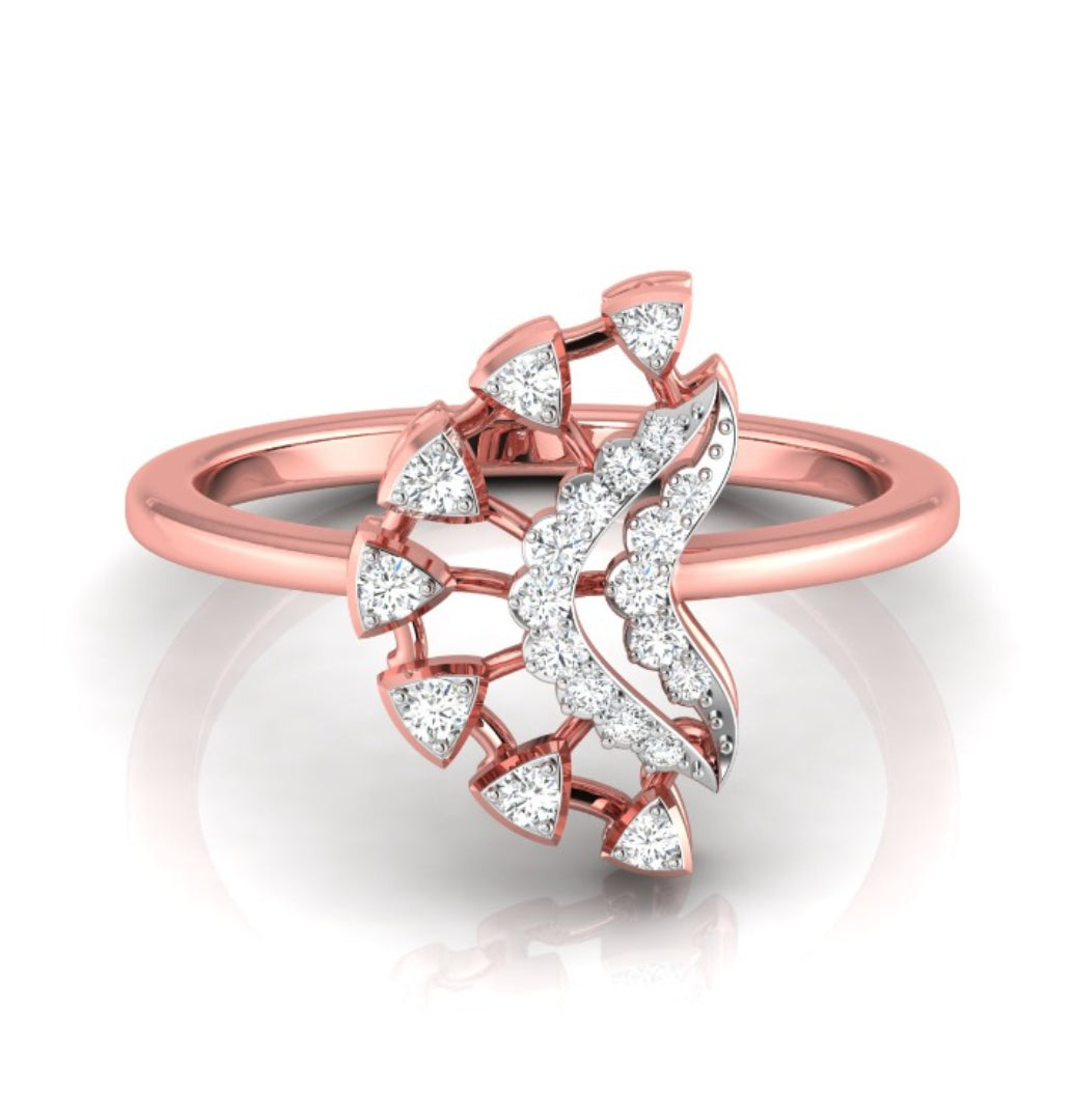 0.10Ct Fan Shape Design Round Cut Lab-Grown Diamond Ring