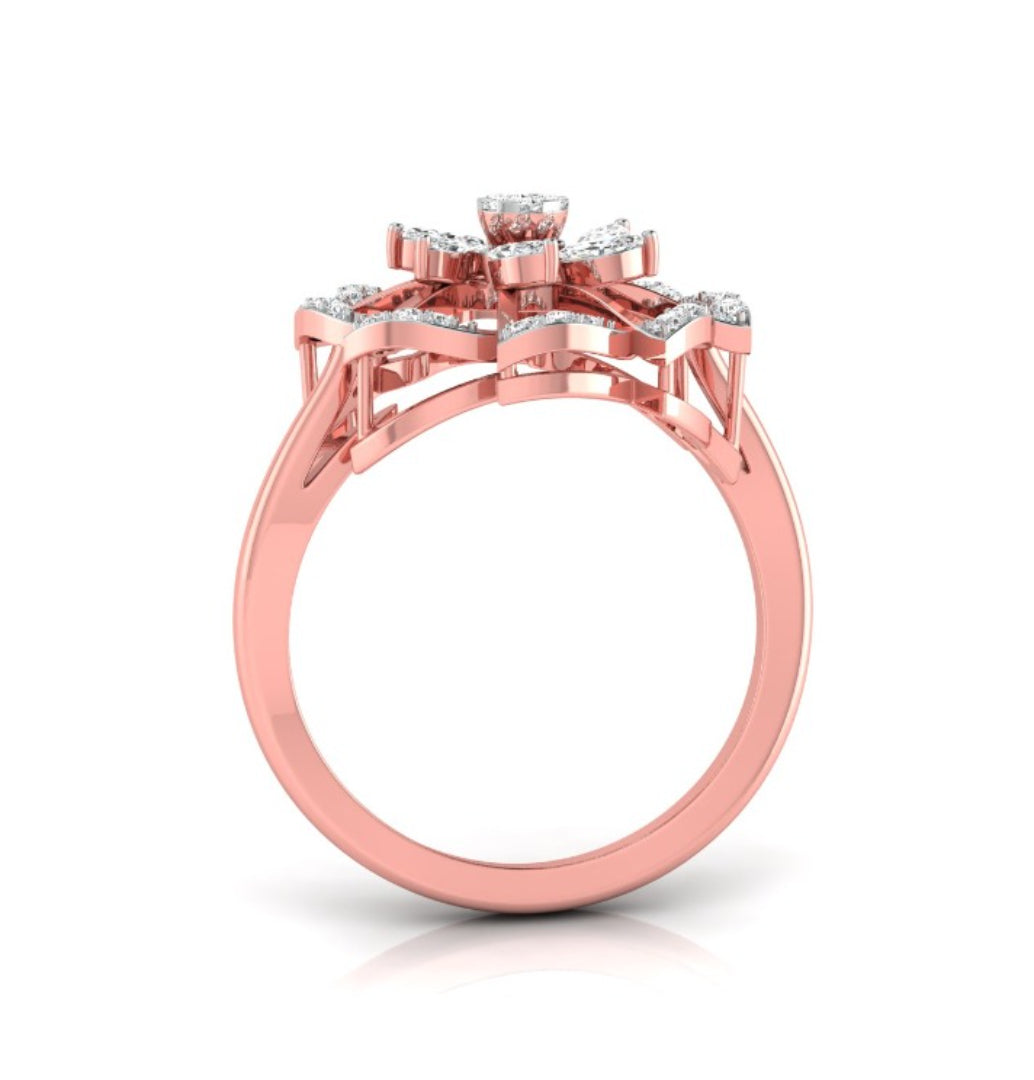 0.24Ct Floral Cocktail Style Lab-Grown Diamond Gold Ring