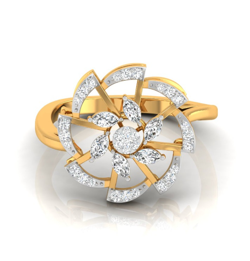 0.24Ct Floral Cocktail Style Lab-Grown Diamond Gold Ring