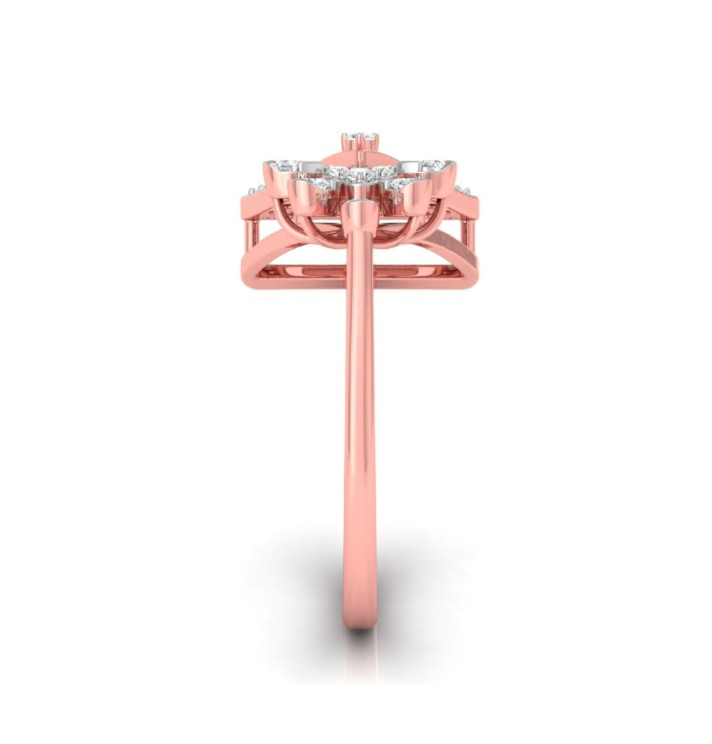 0.17Ct Geometric Floral Lab-Grown Diamond Gold Ring