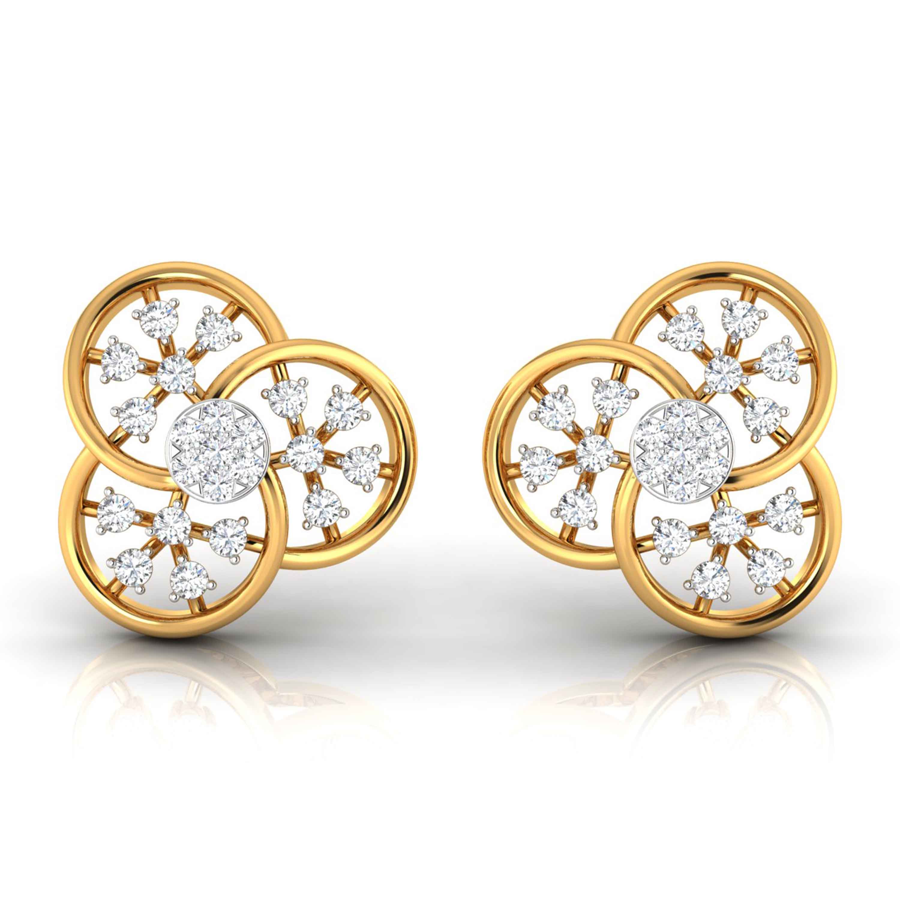 0.25Ct Floral Round Lab-Grown Diamond Gold Stud Earrings