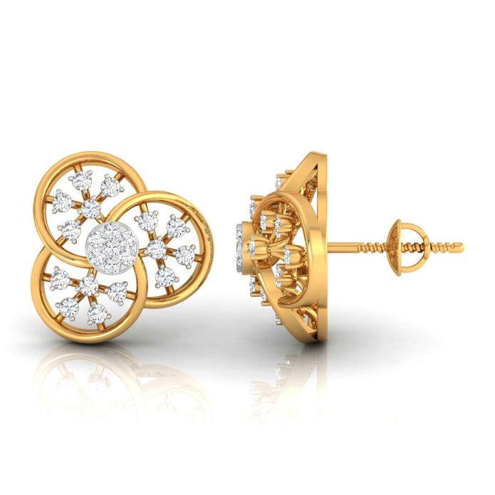 0.25Ct Floral Round Lab-Grown Diamond Gold Stud Earrings
