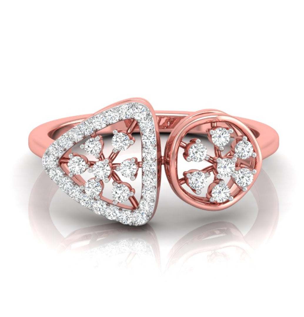 0.18Ct Floral Triangle Circle Lab-Grown Diamond Gold Ring