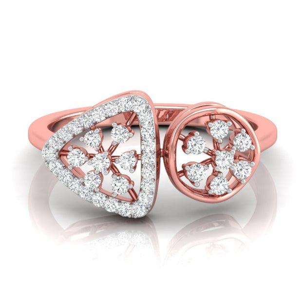 0.18Ct Floral Triangle Circle Lab-Grown Diamond Gold Ring
