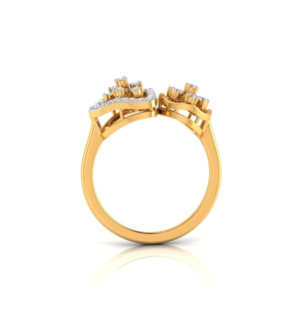 0.18Ct Floral Triangle Circle Lab-Grown Diamond Gold Ring