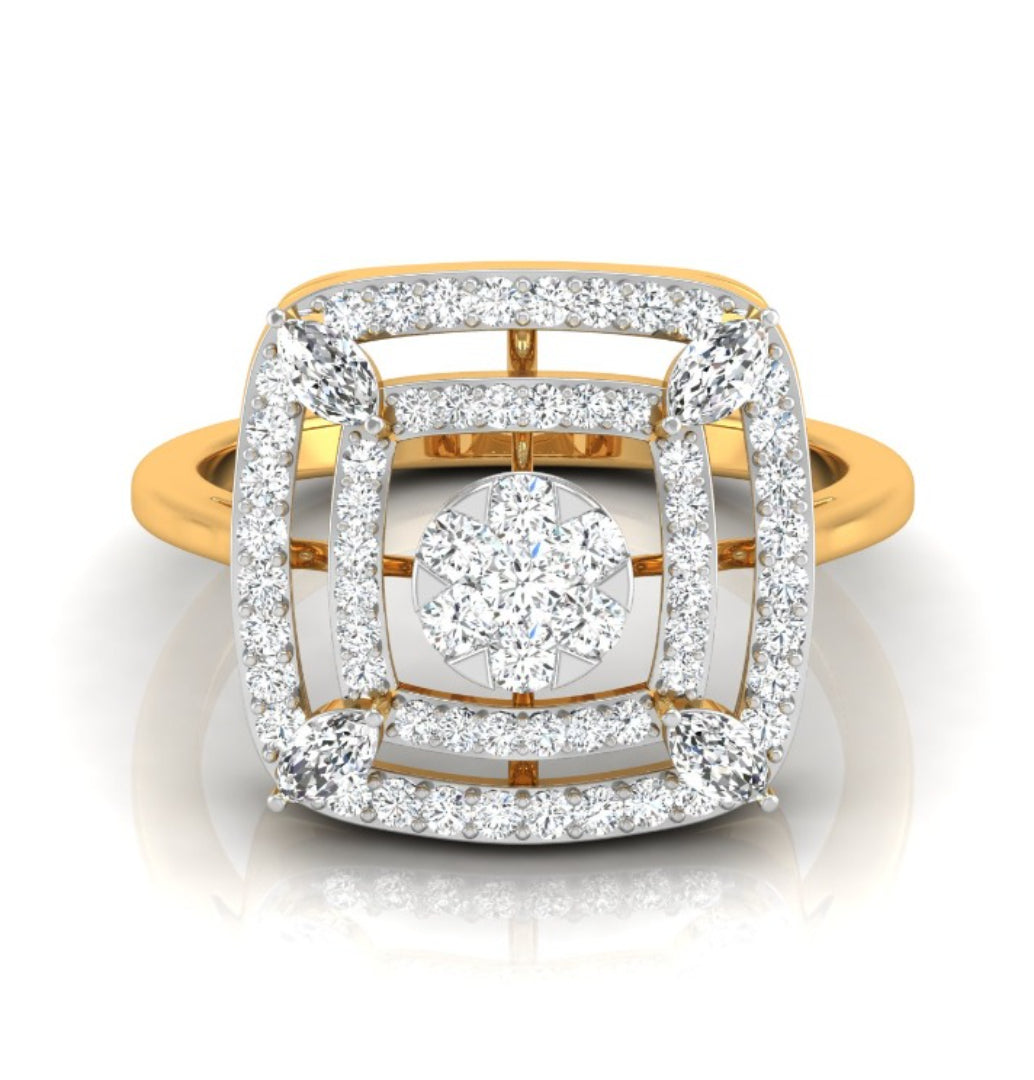 0.49Ct Cluster Double Halo Lab-Grown Diamond Gold Ring