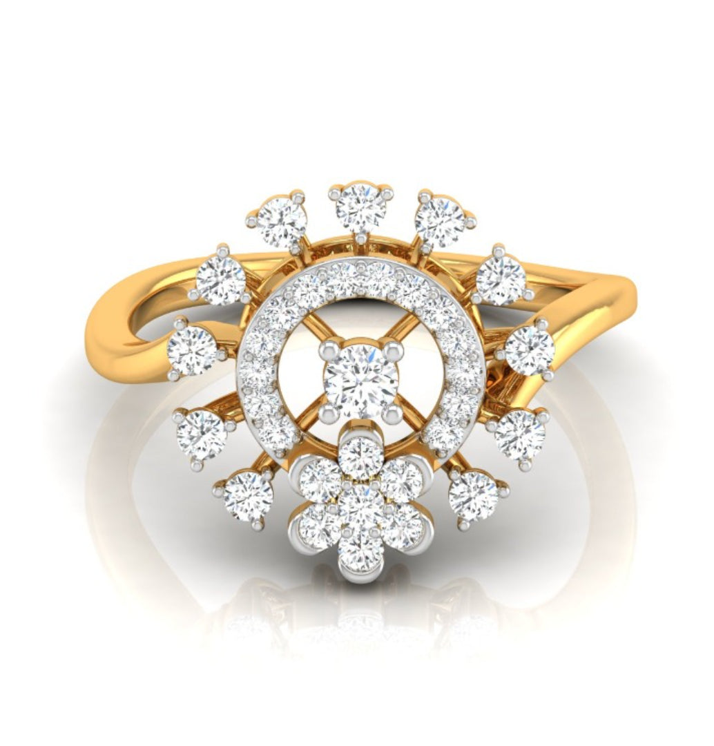 0.38Ct Halo Floral Cocktail Lab-Grown Diamond Gold Ring
