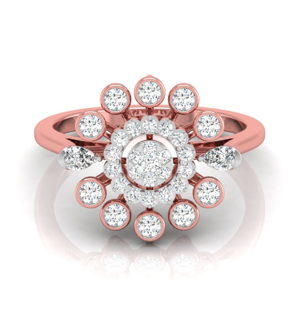 0.33Ct Sunburst Flower Design Lab-Grown Diamond Gold Ring