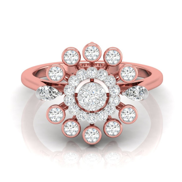 0.33Ct Sunburst Flower Design Lab-Grown Diamond Gold Ring