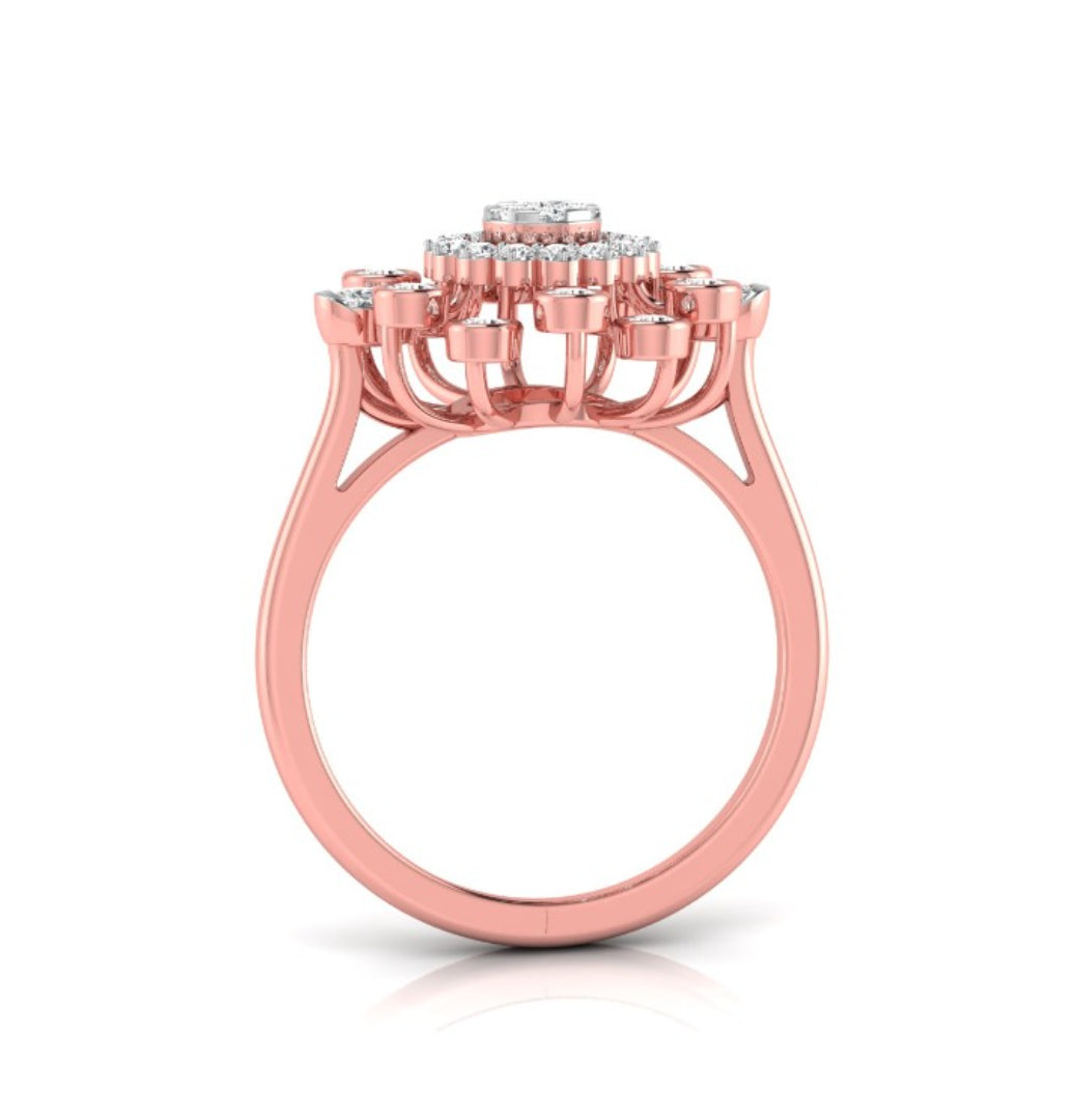0.33Ct Sunburst Flower Design Lab-Grown Diamond Gold Ring