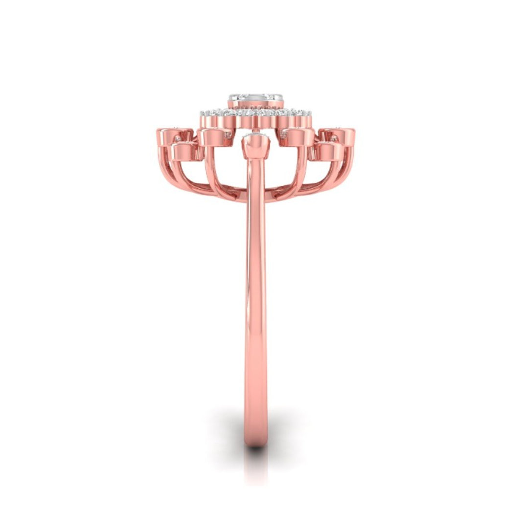 0.33Ct Sunburst Flower Design Lab-Grown Diamond Gold Ring