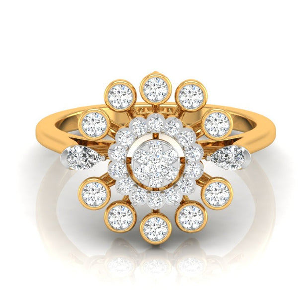 0.33Ct Sunburst Flower Design Lab-Grown Diamond Gold Ring