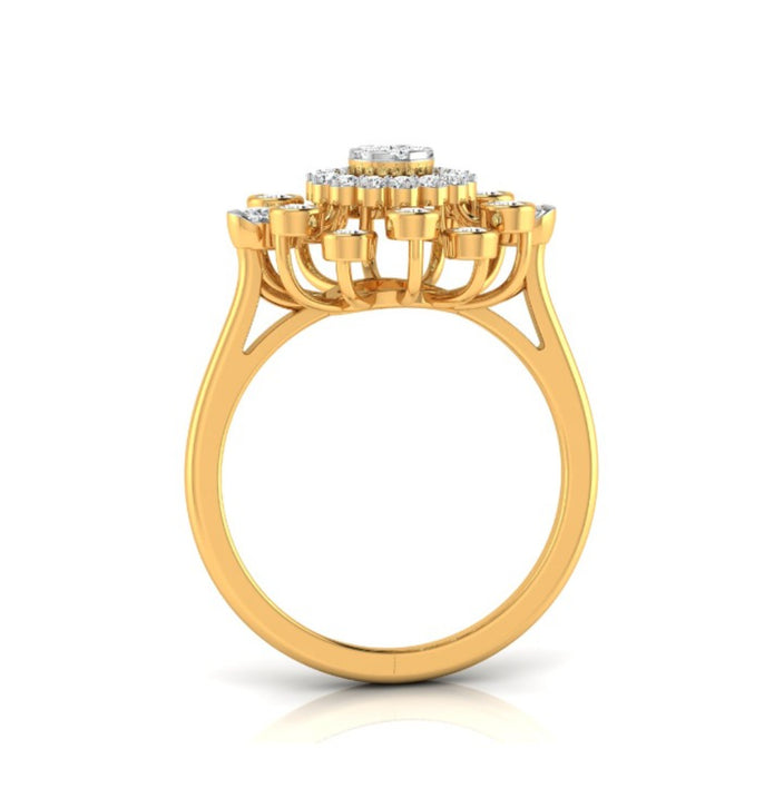 0.33Ct Sunburst Flower Design Lab-Grown Diamond Gold Ring
