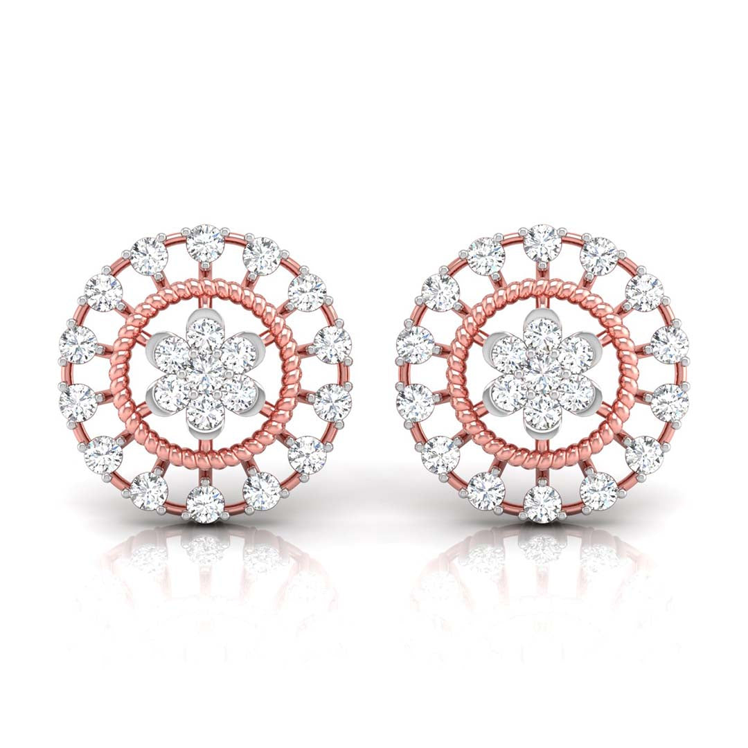 0.49Ct Flower Shape Round Lab-Grown Diamond Gold Stud Earrings