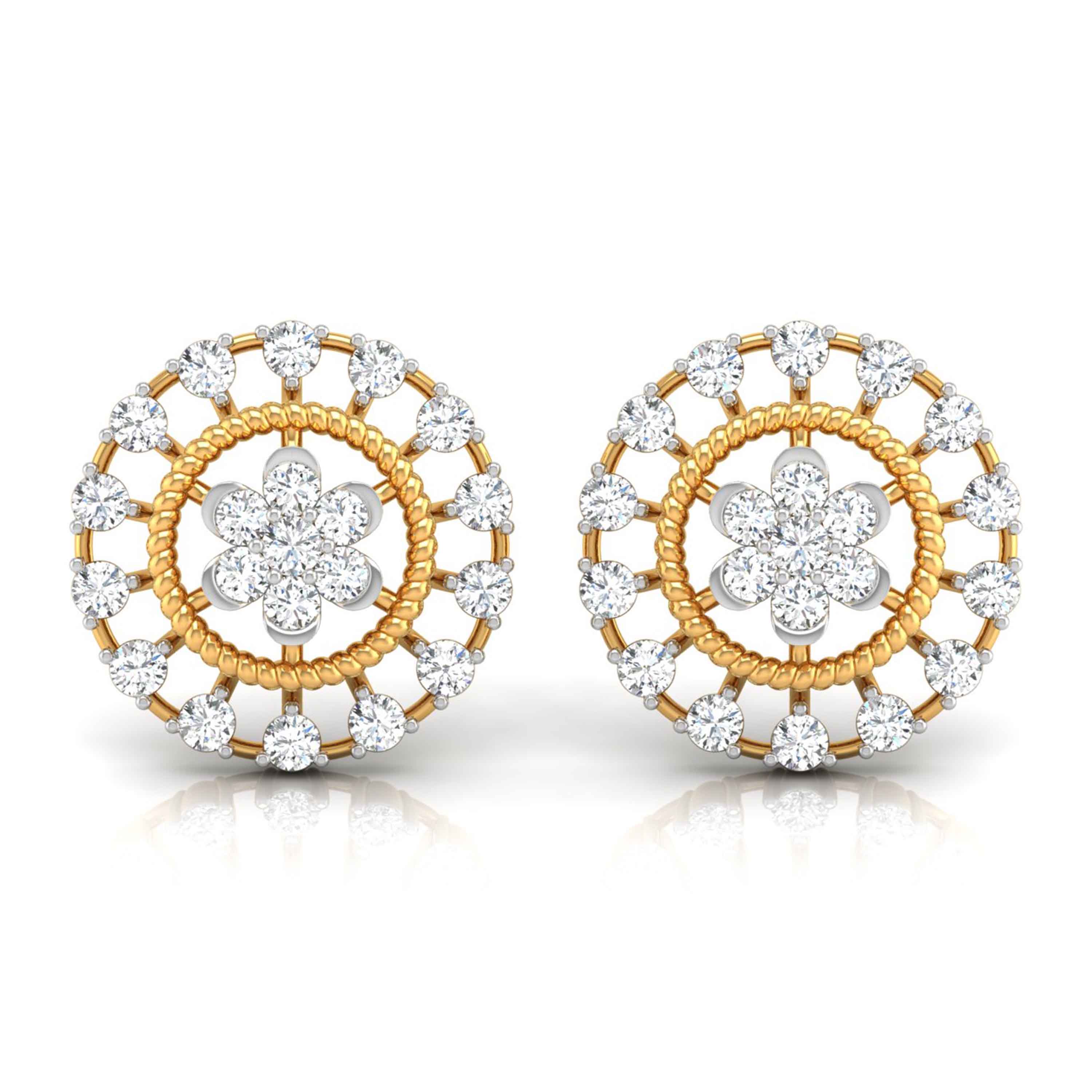0.49Ct Flower Shape Round Lab-Grown Diamond Gold Stud Earrings