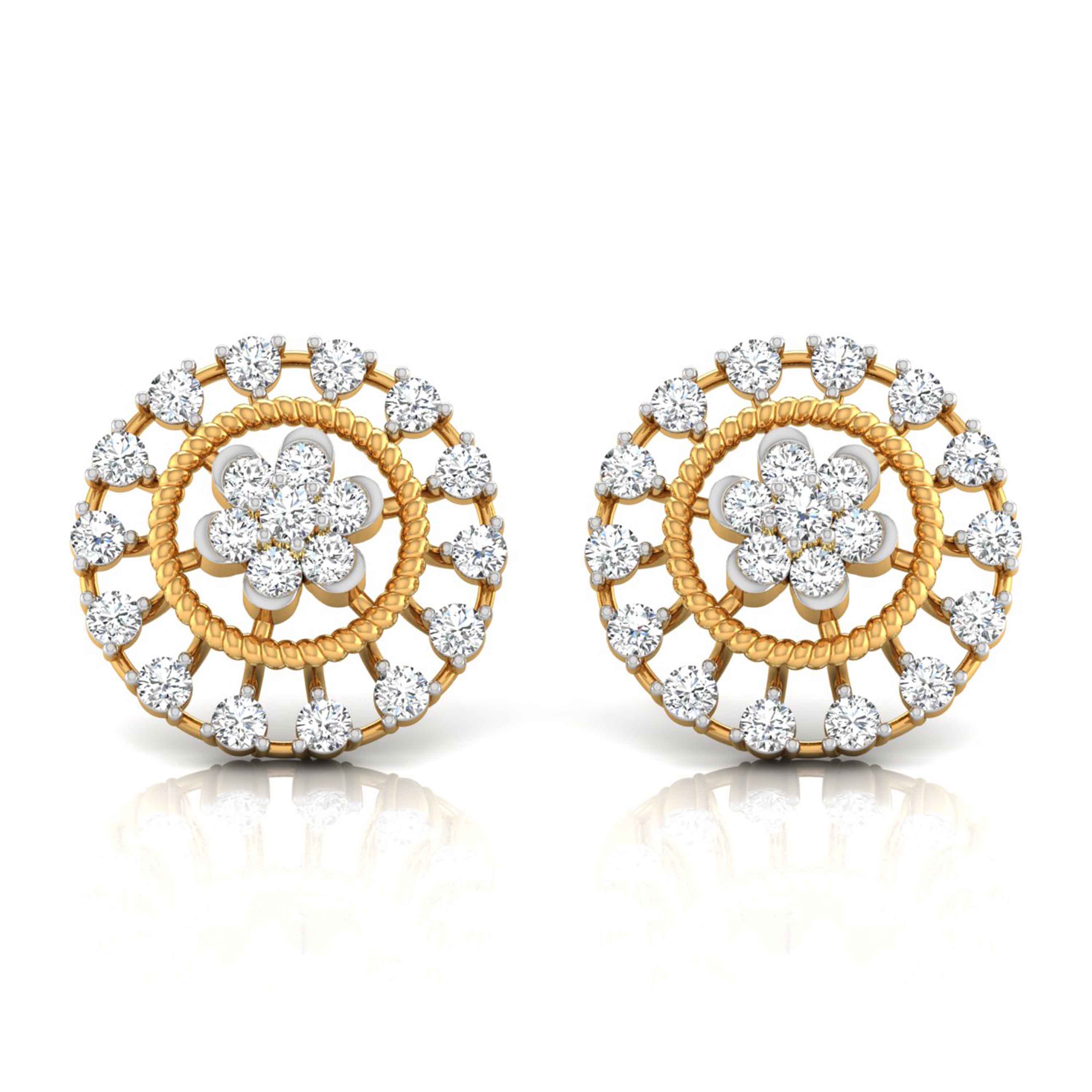 0.49Ct Flower Shape Round Lab-Grown Diamond Gold Stud Earrings