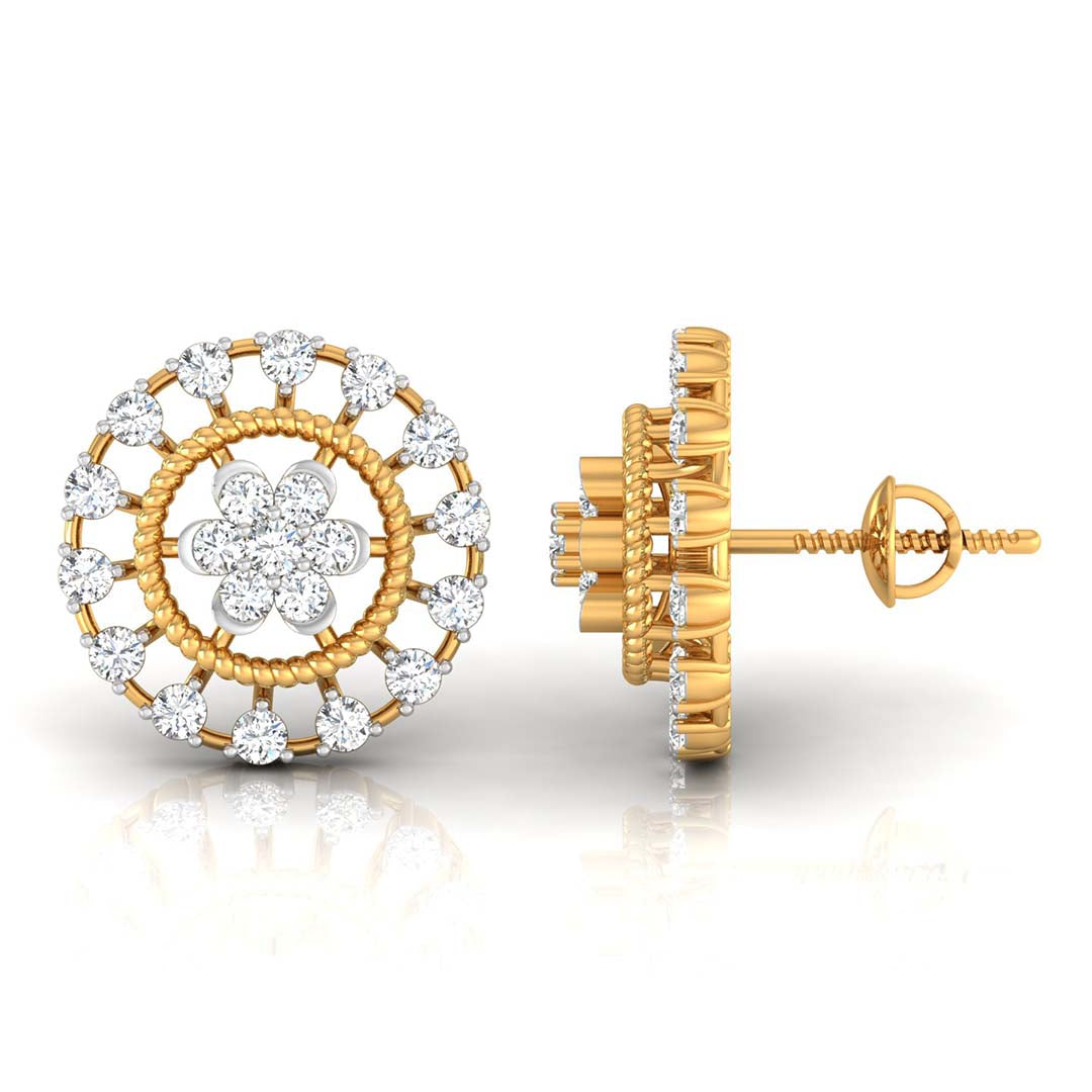 0.49Ct Flower Shape Round Lab-Grown Diamond Gold Stud Earrings