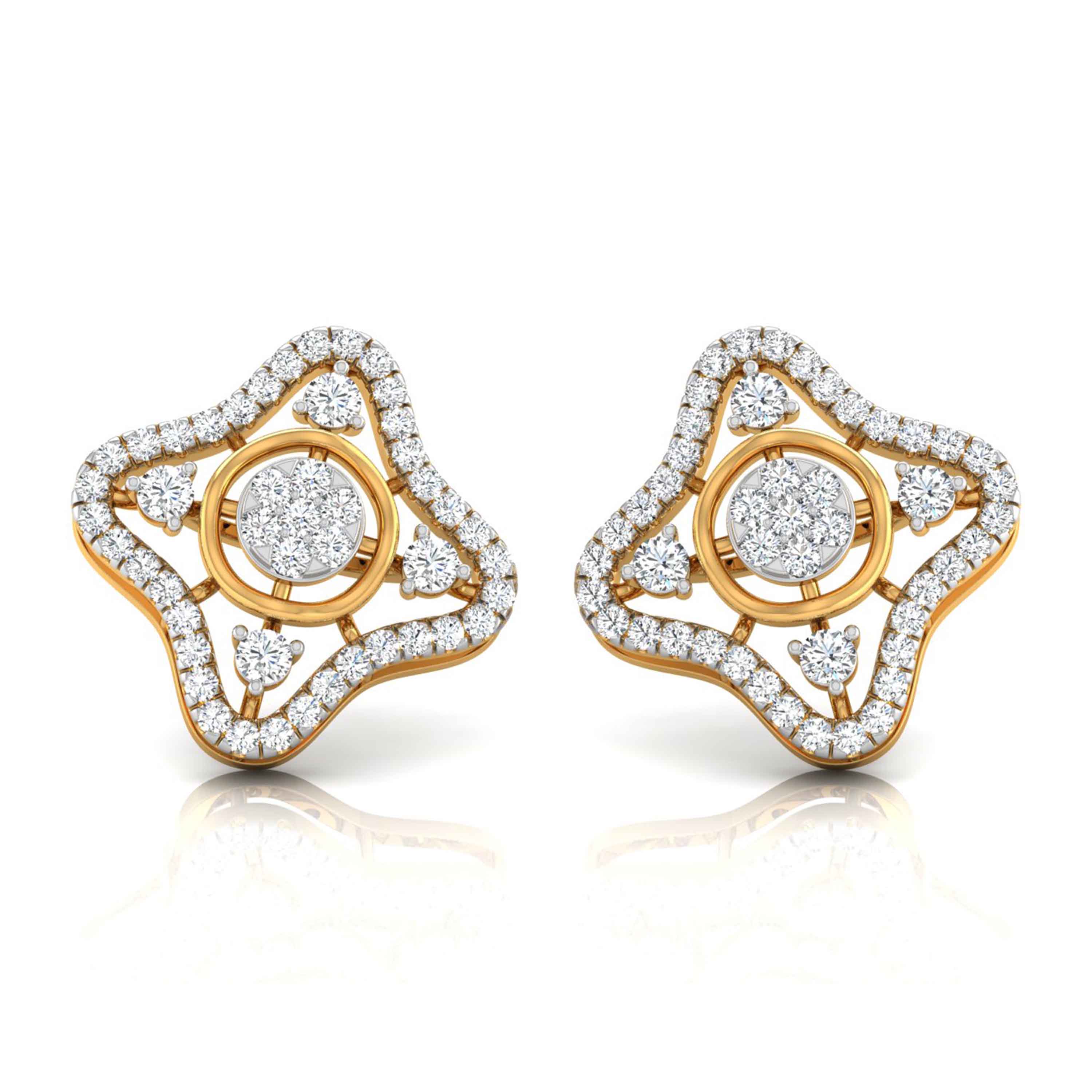0.57Ct Star Shape Round Lab-Grown Diamond Gold Stud Earrings