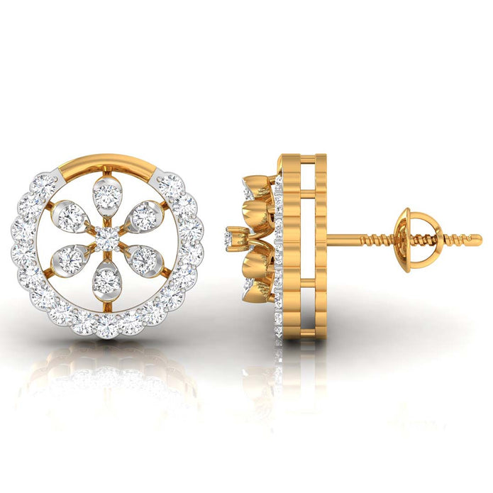 0.36Ct Floral Round Lab-Grown Diamond Gold Stud Earrings