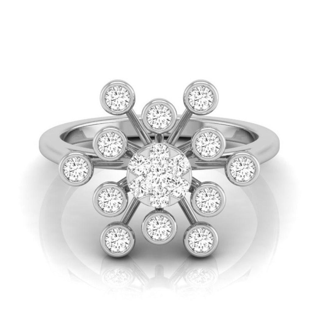 0.44Ct Starbrust Design Round Cut Lab-Grown Diamond Ring
