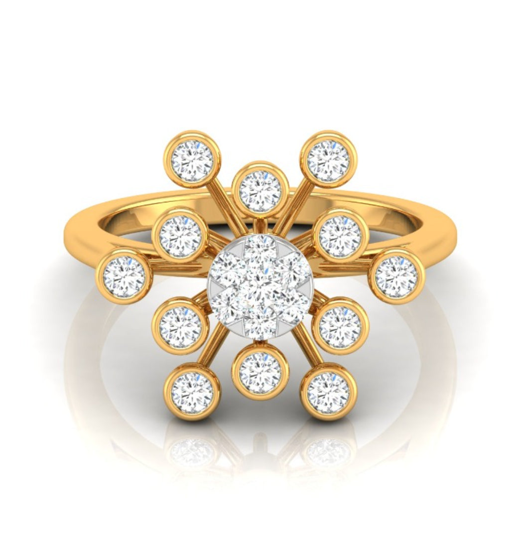 0.44Ct Starbrust Design Round Cut Lab-Grown Diamond Ring