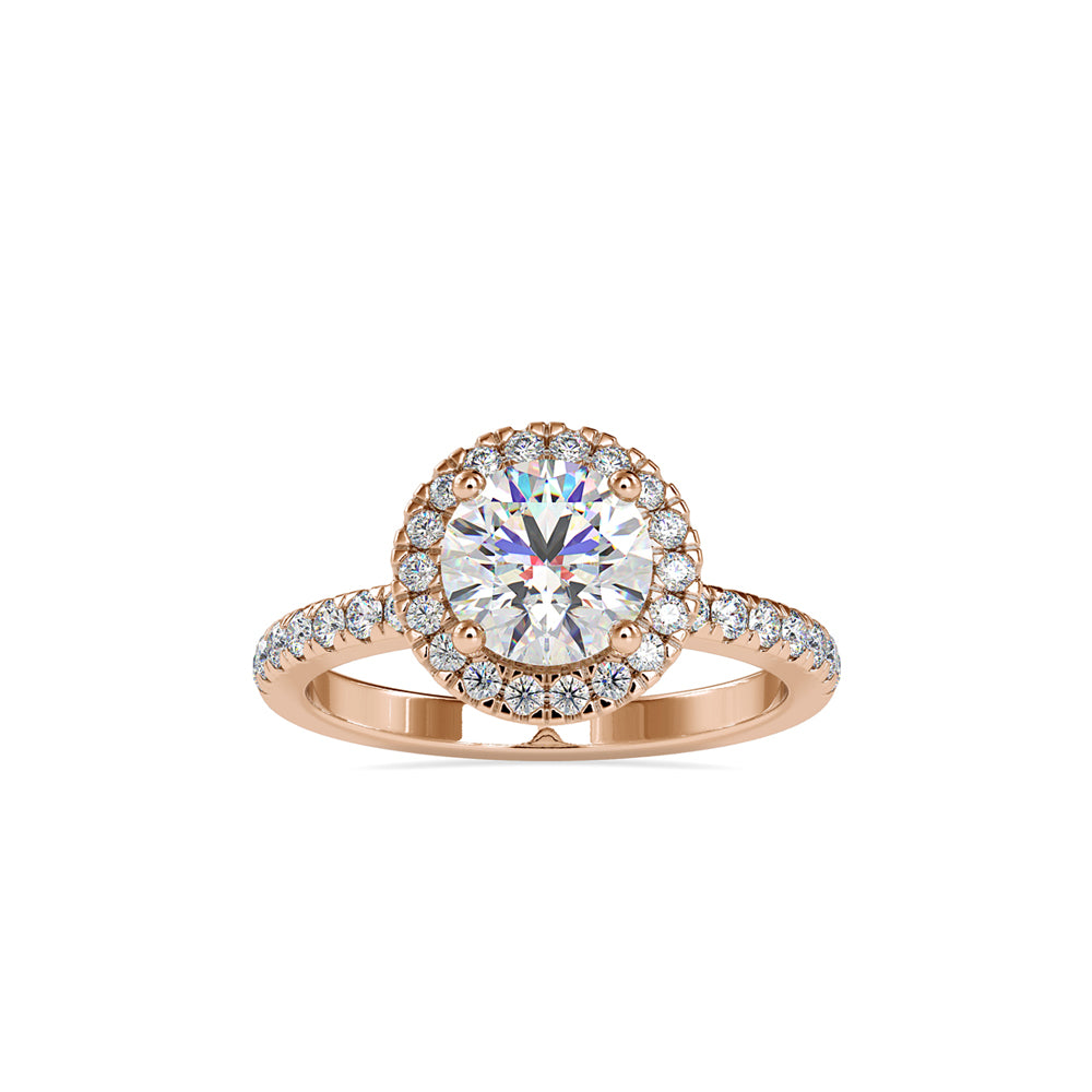 halo round cut lab-grown diamond ring in rose gold