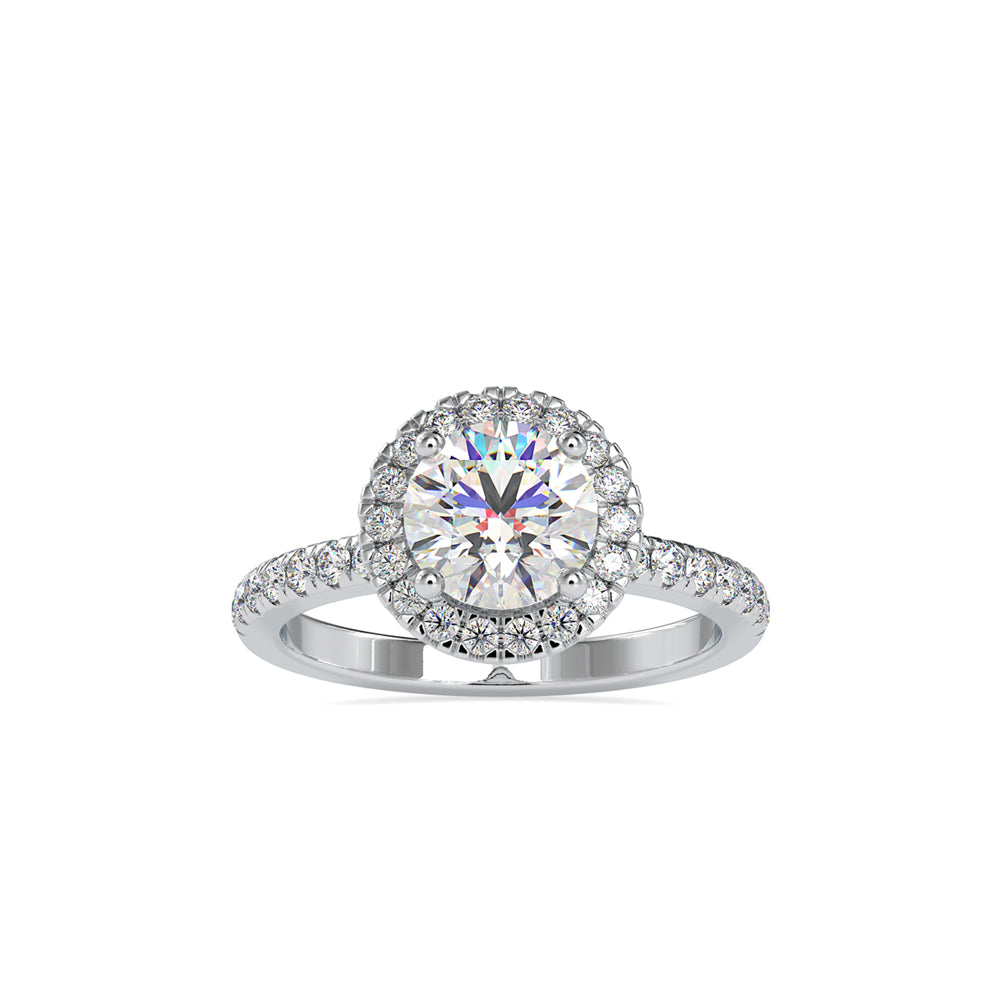 halo round cut lab-grown diamond ring in white gold