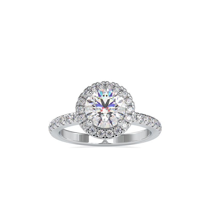 halo round cut lab-grown diamond ring in white gold