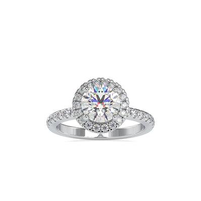 halo round cut lab-grown diamond ring in white gold