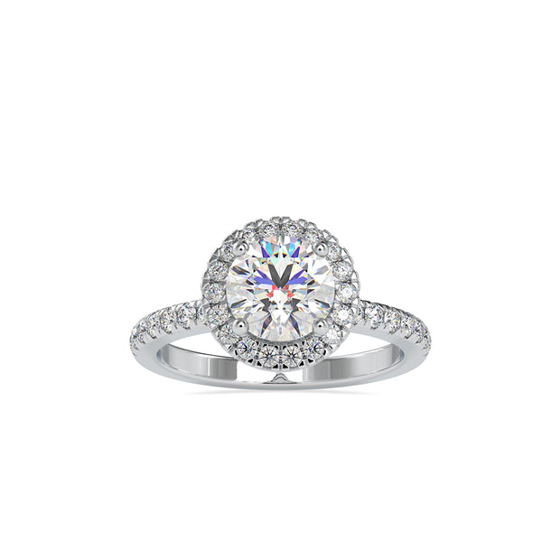 halo round cut lab-grown diamond ring in white gold