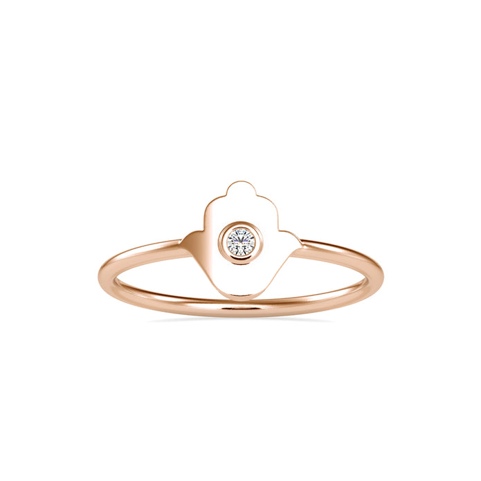 hamsa hand bezel diamond ring in rose gold