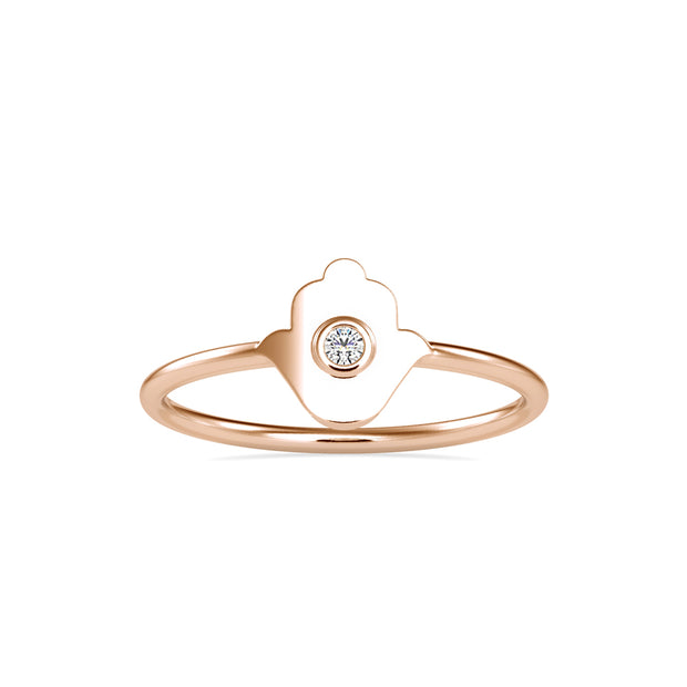hamsa hand bezel diamond ring in rose gold